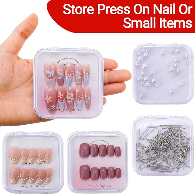 OIIKI 5pcs Clear Press on Nail Boxes, Nail Art Display Box with Adhesive Double Sided Tape, Plastic Storage Case Container Packaging Supplies for Art Business Salon