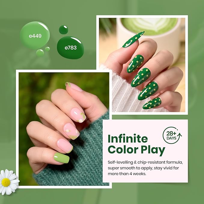 Beetles Green Gel Polish Set - Green Picnic Pastel Gel Nail Polish Set 6 Colors, Soak Off UV LED Lamp Spring Nails Art, Long-Lasting Manicure Salon DIY St Patricks Day Nails Home