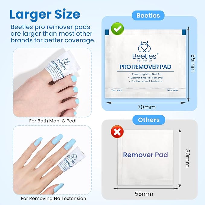 Beetles Nail Polish Remover Pads - 150Pcs Individually Wrapped Pro Remover Pads, Wipes Easily & Quickly Milk Flavor Fragrance for Manicure Gel Polish Remover Portable Set