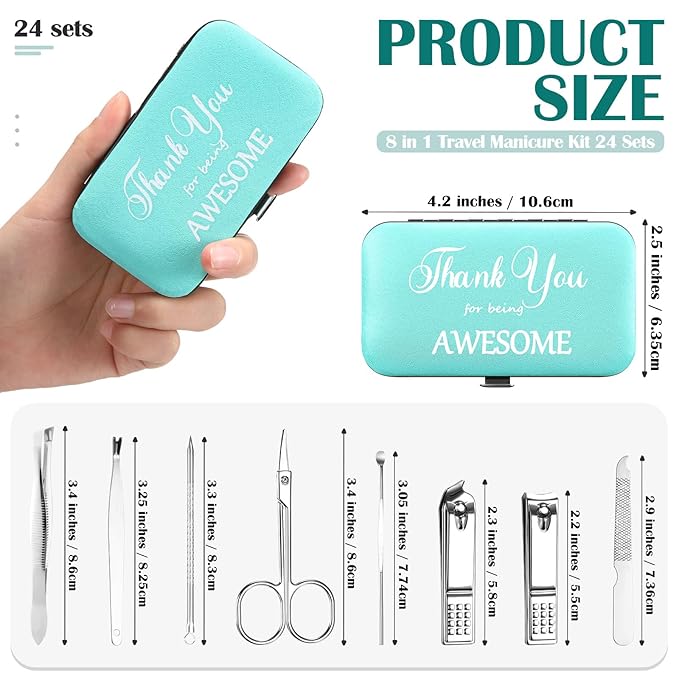 Therwen 24 Sets Mother's Day Gift Manicure Set Stainless Steel Nail Clippers 8 in 1 Grooming Nail Kit Employee Appreciation Gift Professional Pedicure Tool for Women Coworker Personal Care(Sky Blue)