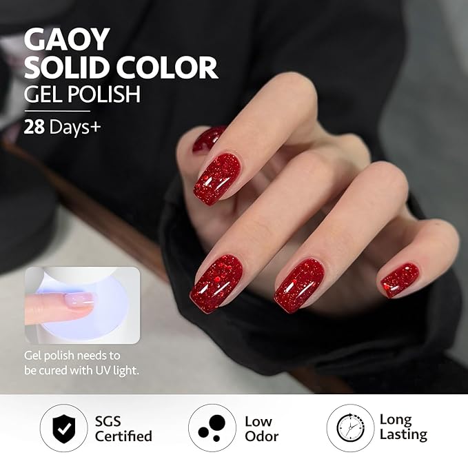 GAOY Red Gel Nail Polish Set, 6 Colors Burgundy Cherry Jelly Glitter, UV Light Cure Gel Polish for Nail Art DIY at Home