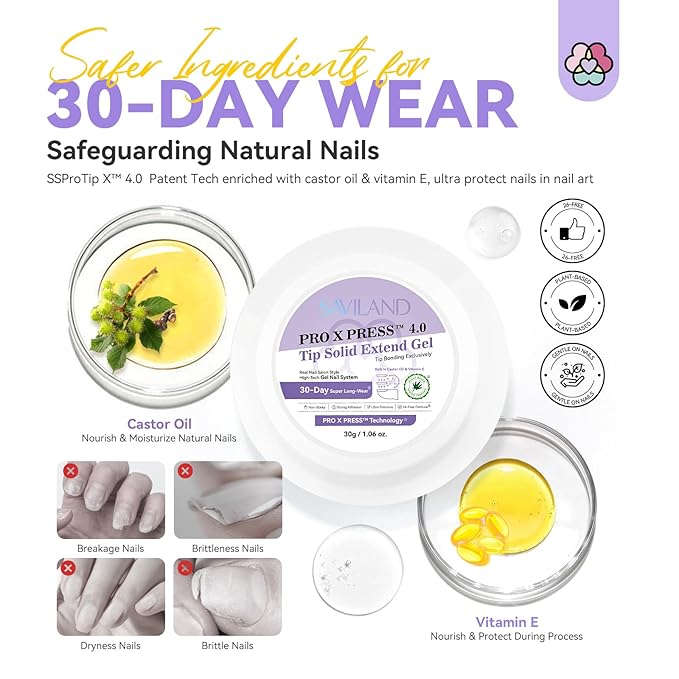 SAVILAND 30g Solid Nail Glue Gel: 30-Day Long Wear 2026 Gel Nail Glue Solid Gel Strong Adhesive for False Tips 3D Sculpture U V Nail Enthusiasts Home DIY