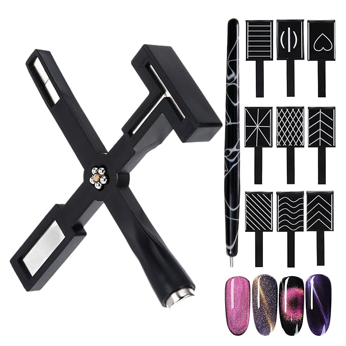 11Pcs Cat Eye Magnet for Nails Polish, 3-in-1 Nail Art Magnet Pen set Magnetic Cat Eye Gel Nail Polish Accessories Art Design Kit Tools, Multifunctional Magnet for Cat Eye Gel Polish Set Black