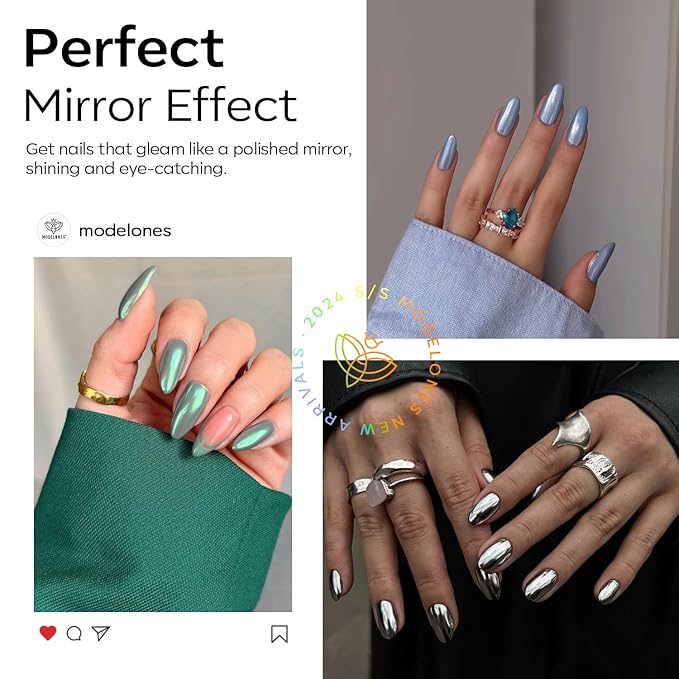 modelones Chrome Nail Powder Pearl Chrome Powder for Nail Magic White Glazed Chrome Nail Powder Mirror Effect Holographic Aurora Iridescent Pearlescent Manicure for 3D Sculpting Nail Art 4 Colors