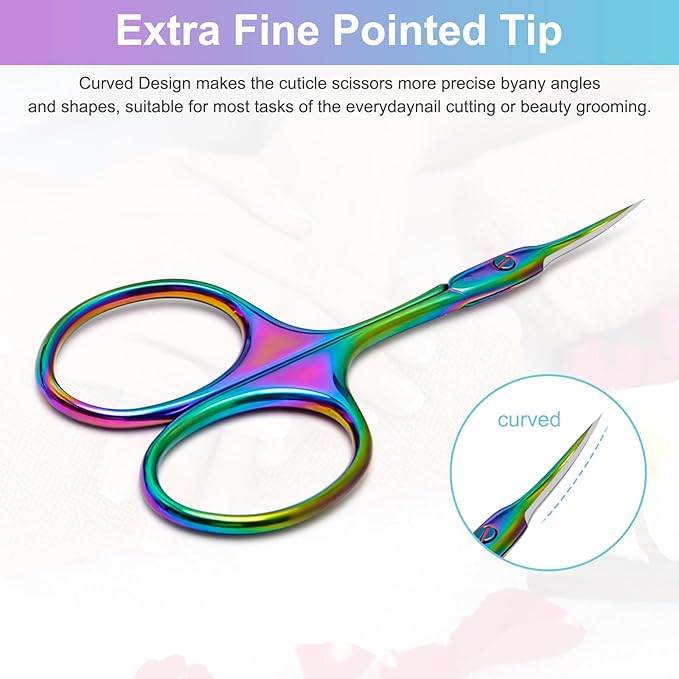 CGBE Manicure Scissors, Extra Fine Eyebrow Scissors for Grooming, Curved Blade Nail Scissors Precise Pointed Tip Grooming Kit for Eyebrow, Eyelash, Trim Nail and Dry Skin, Colorful