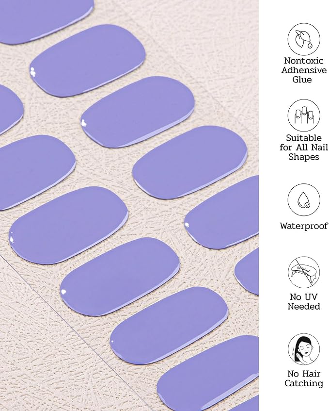 Nail Polish Strips (No UV Lamp Needed) - 22 Pcs Salon Quality Gel Nail Stickers - Long Lasting Wraps (Purple Evening in Paris)