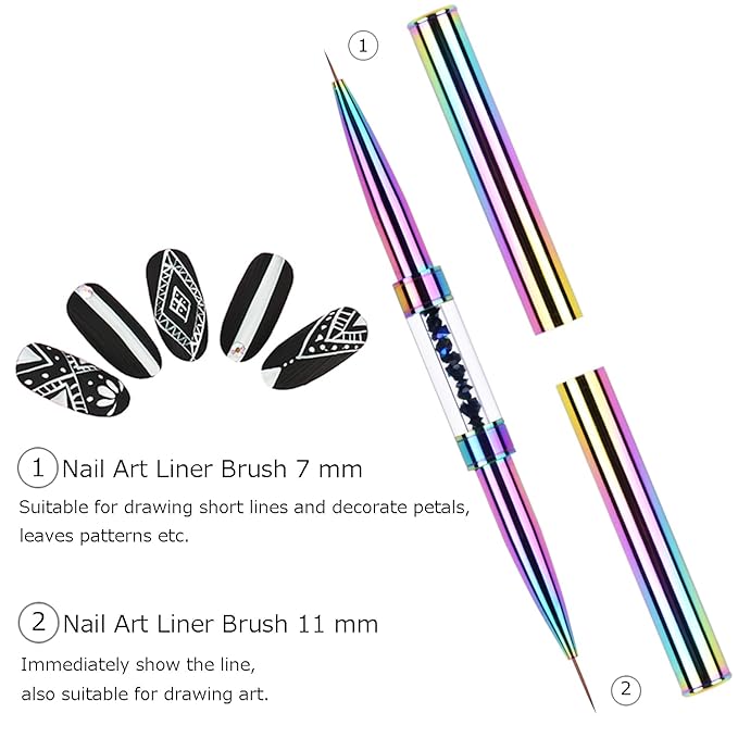 2Pcs Dual-ended UV Builder Gel Nail Brush Set Rhinestone Handle Nail Art Liner Brush Polygel Hard Gel Nail Brushes