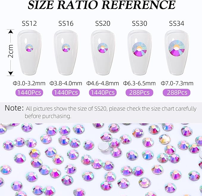 Crystal AB Flatback Rhinestones, Glass Rhinestones for Nail Art and Craft, Glue Fix, Loose Crystal Gemstones(Crystal AB, SS16, 1440pcs, 3.8-4.0mm)