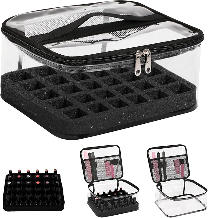 Beloving Nail Polish Organizer Bag Holds 30 Bottles (15ml/0.5 fl.oz) Portable Supplies Organizer Handbag for Manicure Tools, Portable Nail Supplies Kit Organizer Carrying Case (Black)