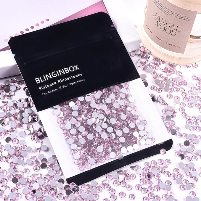 Blinginbox Glass Flatback Rhinestones Crystal Round Gems,Lt.Pink,SS6-SS20/2880pcs