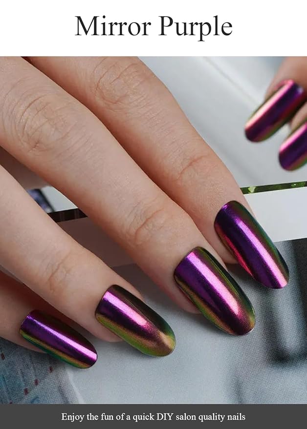 Semi Cured Gel Nail Strips (Mirror Purple), Chameleon, 20 Pcs Gel Nail Wraps, Stickers, Salon Quality, Long Lasting, Works with Any UV Lamps