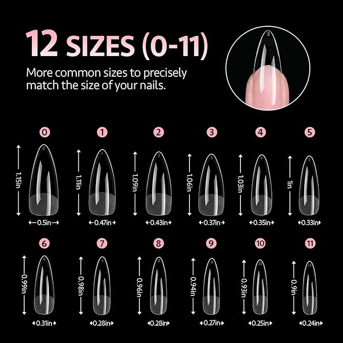 GAOY Medium Stiletto Fake Gel Nail Tips, 12 Sizes False Full Cover Acrylic Press on Nails, 240Pcs Soft Half Matte Tips
