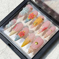 10Pcs Press On Nails Stiletto Shape Hnadmade Fake Nails, French Shell Acrylic Nails, Reusable Artificial Gold Plated Decoration Stiletto False Nails for Women (Size S)