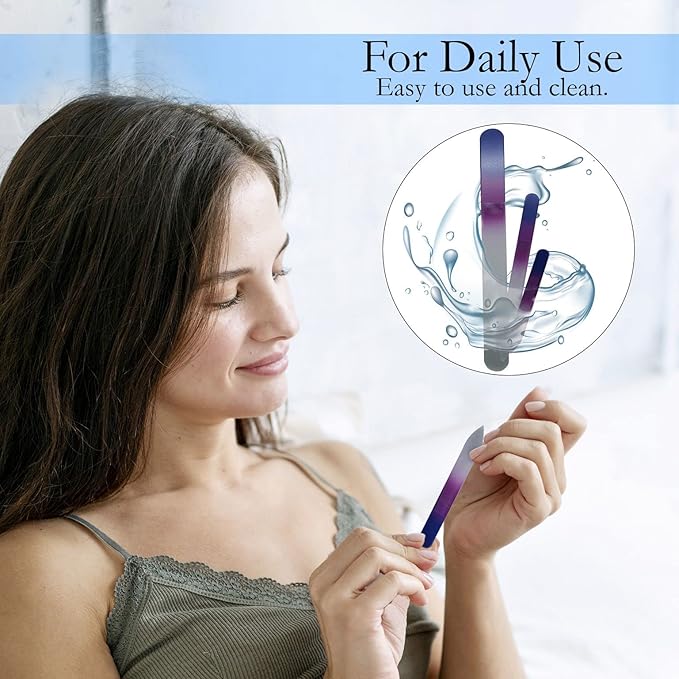 Glass Fingernail Files with Case - Manicure Set for Natural Nails - Double Sided Nail File Stocking Stuffers (Blue)