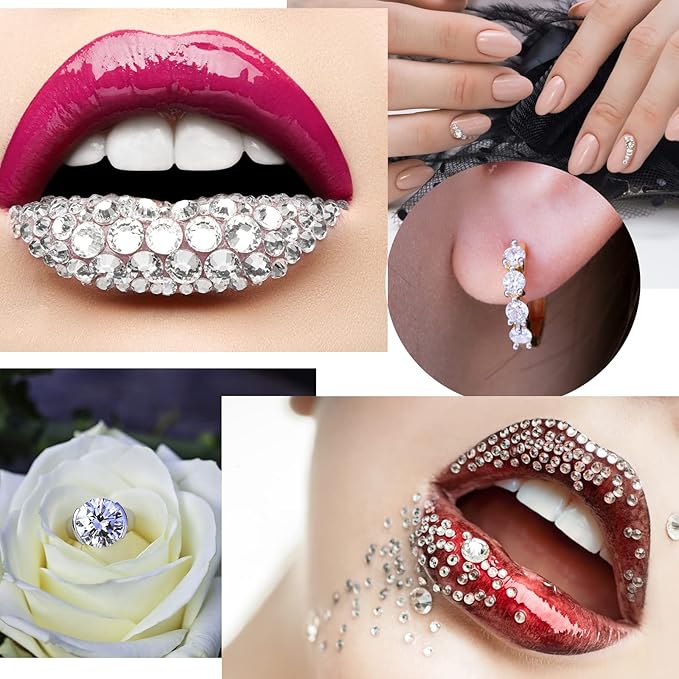 Nail Art Rhinestones 1725pcs Crystal Gem Stickers Jewels for Nails, Crafts, 4 Sizes Flat Back Round Self Adhesive Bling Jewels Stickers with Tweezer for Phone Case, Earrings, DIY(5 Sheets)