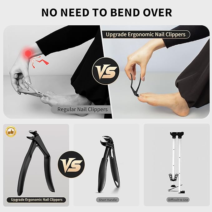 Long Handle Toenail Clippers for Seniors Curved Head Toe Nail Clippers for Thick Nails for Elderly