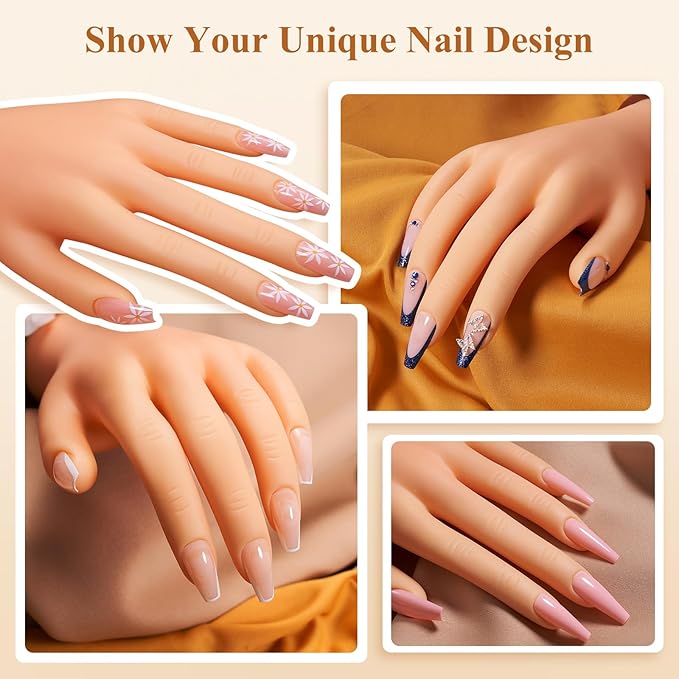 Practice Hand for Acrylic Nails - Nail Mannequin Hand Fake Hand Flexible Manicure Training Hand Nail Art for Beginners(without Stand)