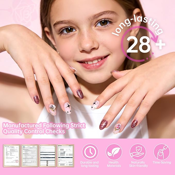 Ranrose 390pcs Extra Short Almond Nail Tips for Girls12-16 Years Old, 13 Sizes Pre-Shaped Soft Gel Press on Nails for Kids Natural Fit for DIY Nail Tips Art for School, Parties, Holidays,Dress Up