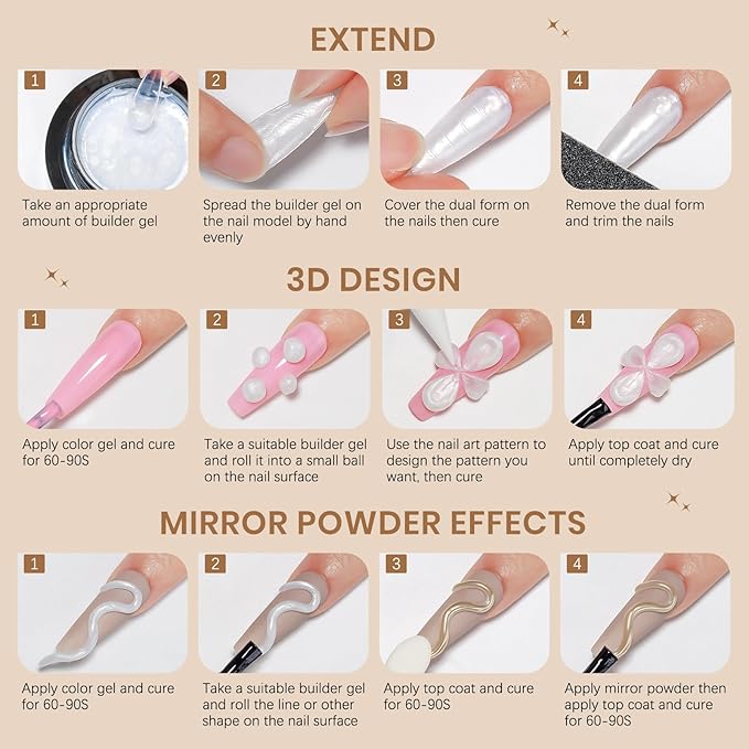 3D Sculpting Gel for Nail Art, 60g Large Capacity Pearl White Hard Solid Builder Gel for Nails Art Non-Sticky Hand for Carving Extension with Chrome Powder Home DIY Manicure