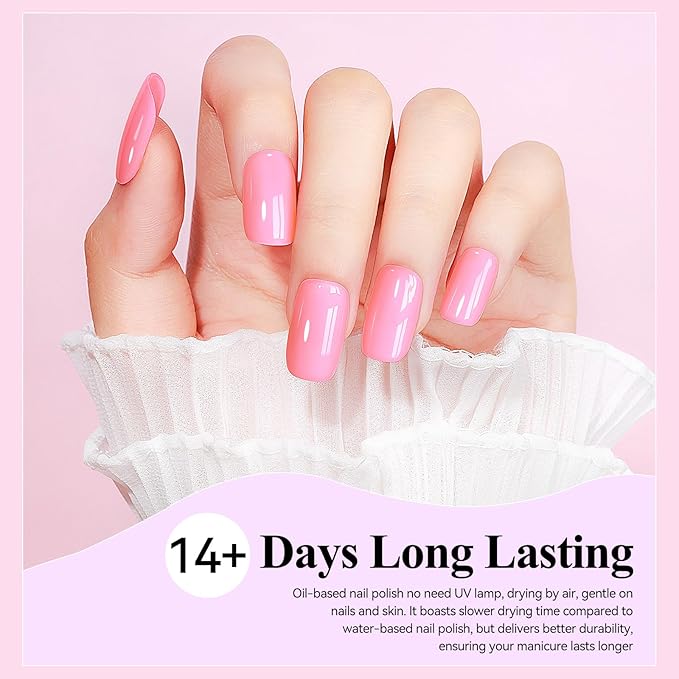 Nail Polish Light Pink Quick Dry Nail Lacquer Sheer Color, Regular Barbie Pink Fast Dry Fingernail Polish Bulk Non Gel Long-Lasting DIY Salon Valentine's Day Gift for Women