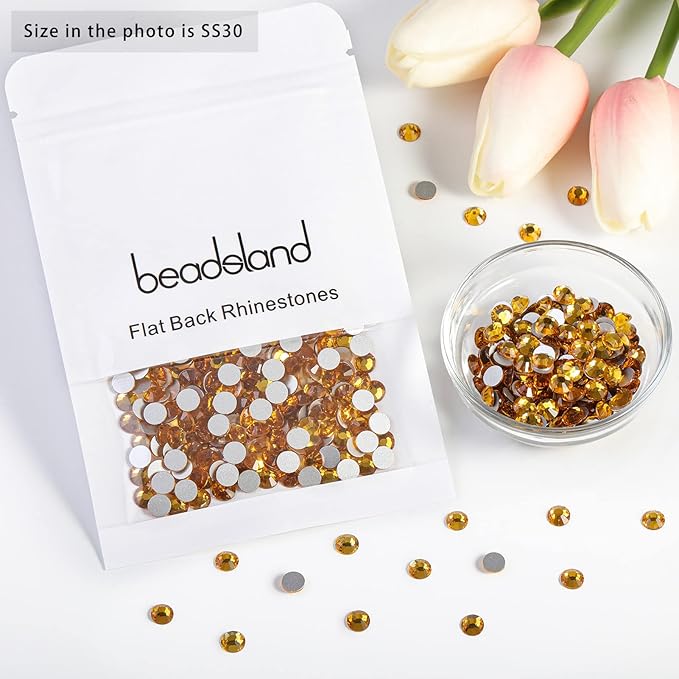 Beadsland 576pcs Flat Back Crystal Rhinestones Round Gems for Nail Art and Craft Glue Fix, Topaz, SS30,6.3-6.5mm