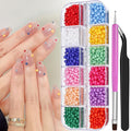 3D Mini Small Metal Stainless Steel Caviar Nail Beads Balls, 0.8-3mm Gold Silver Alloy Nail Art Chain Charms Studs with Tweezers and Dual-end Brush (20-K1-colorful-beads)