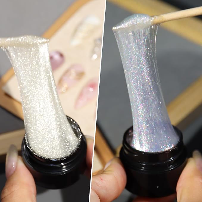 Reflective Glitter Spider Gel, 4 Colors Sparkle Diamond Sliver Gold Pink Elastic Spider Gel Polish, Nail Designs Paint Wire Drawing Gels Polish for Line DIY Manicure Home or Salon Use