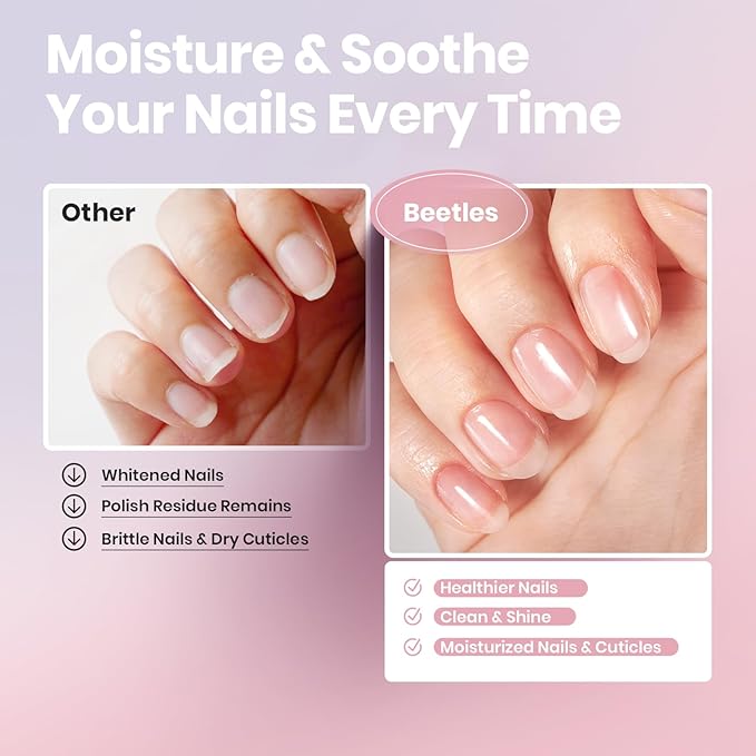 Beetles Non Acetone Nail Polish Remover - 4.06Fl Oz/120ML Nourishing Formula Acetone Free Nail Polish Remover - Non-Drying - Professional Controllable Quick & Gentle Removal for Natural Damaged Nail