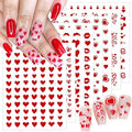 8 Sheets Red Heart Nail Art Stickers Romantic Valentines Nail Stickers 3D Self-Adhesive Love Lips Crown Nail Design Decals French Tip Nails Art Supplies for Women Holiday Decor Valentine Manicure Set