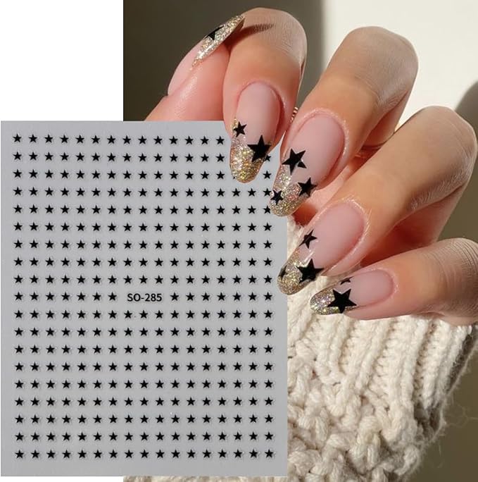 6 Sheets Mini Star Nail Art Stickers for Acrylic Nails 3D Self-Adhesive Sparkling Colorful Stars Nail Art Decals with Small Five-Pointed Star Design Nail Sticker for Women DIY Manicure Decor Supplies