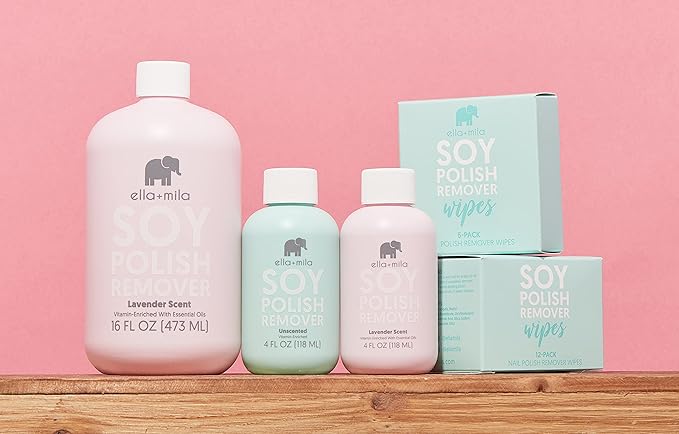 ella+mila Soy Nail Polish Remover – Unscented, Non-Acetone, Non-Toxic Fingernail Polish Remover for Natural Nails – Gentle, Vegan Formula Enriched with Vitamins A, C & E (4 fl oz)