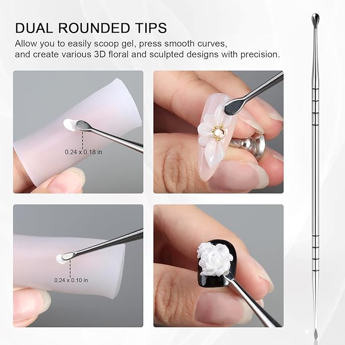 3D Nail Art Sculpting Tools Set, 3 Pack Dual-Head Carving Pens with 2 Silicone Finger Sleeves for Acrylic Gel Flowers Design, DIY Manicure Professional Salon Supplies for Nail Techs