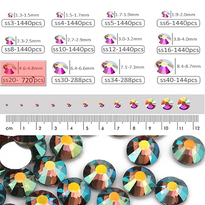 Dowarm 720Pieces Glass SS20 Rhinestones, 4.8MM Round Crystal for Craft Nails Dance Costumes, Flat Back Non Hotfix Rhinestones (Ghost Shiny)