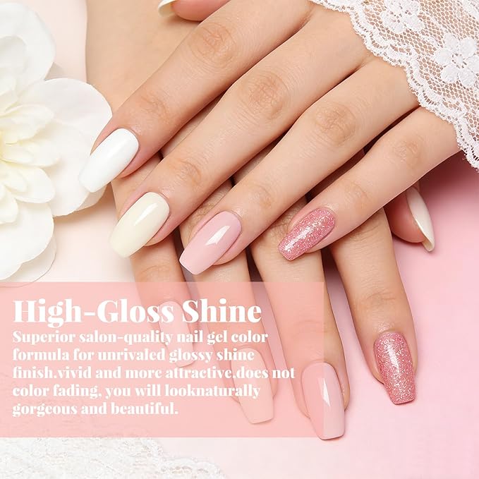 JR Gel Nail Polish Set, 16ml Full Size Bottle 6 Colors Milk White Pink 9D Cateye Glitter Nail Gel Polish Gift Soak Off Led Nail Art Kit Salon DIY Colorful Bottle A