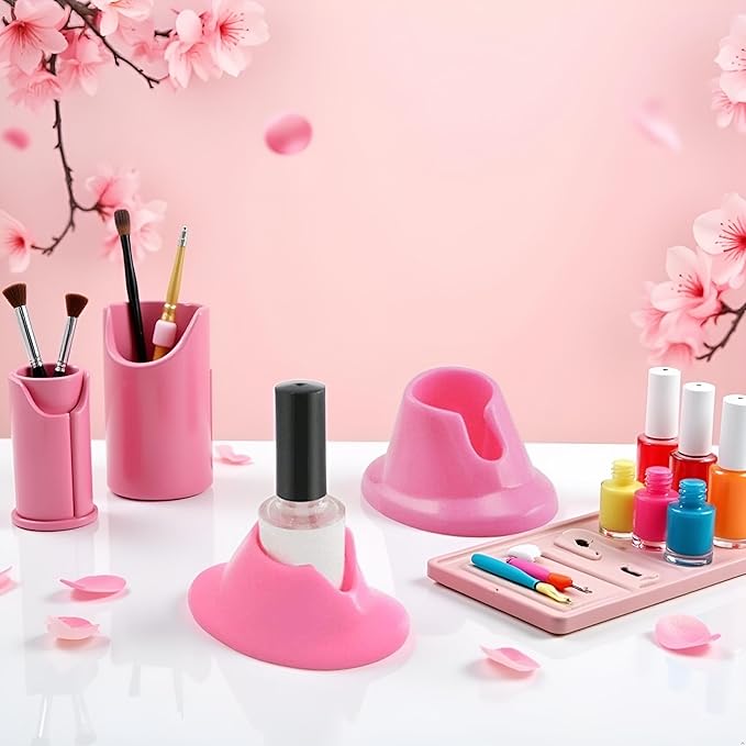 2Pcs Pink Nail Holder Soft Rubber, Nail Polish Bottle Holder Display Nail Art Varnish Polish Seat Tool Anti-spill Bottle Stand Manicure Display Tools Nail Art Supplies for Nail Organizer Display