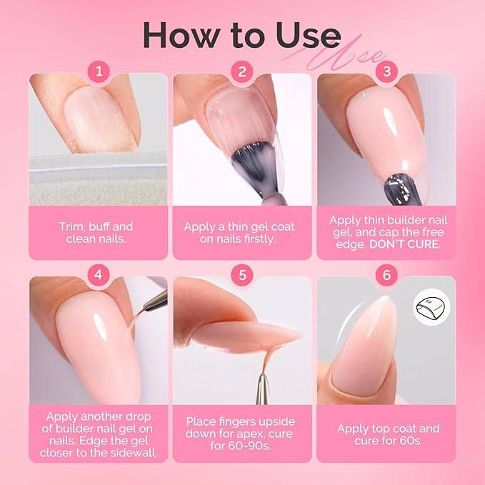MelodySusie Hema Free Builder Gel Set for Nails Thickening, Nude and Pink, 6PCS 0.5 Fl Oz, Tpo Free, Soak Off UV Extension Gel, Nail Art Design Salon DIY Manicure at Home for Women