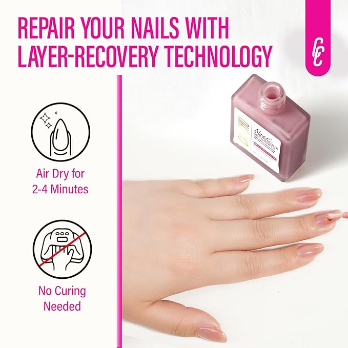 Nail Repair Hardener Extra Strong and Growth: Coral Red Natural Nail Strengthener for Enthusiast - Polish Ridge Filler Concealer for Damaged Nails 15ml