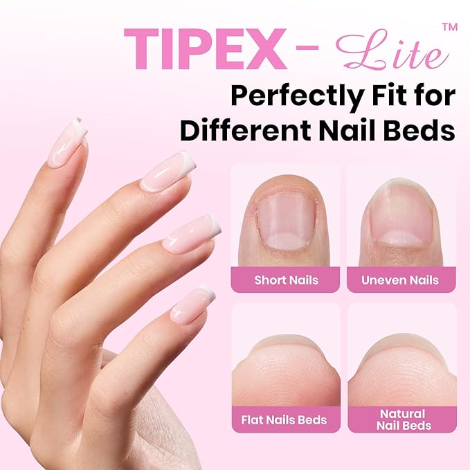 Beetles Tipex Lite Apex Nail Tips Kit, Square Short, 192pcs 16 Sizes,with UV Nail Glue, Base & Top Coat, Mini Nail Lamp, Nail Clipper & Cuticle Nipper,Pre-Building Pre-Etched Acrylic Tips Kit