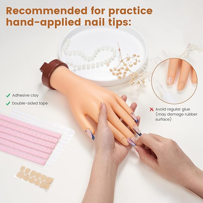 Practice Hand for Acrylic Nails: Rubber Nail Hand with Stand - Fake Manicure Hand to Practice Acrylic Nails for Beginners