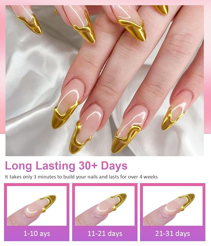 3D Nail Gel - Rose Gold Chrome Nail Powder 15g Clear 3D Sculpting Gel Non-Sticky Hand Hard Gel Carving Gel with Laser Copper Chrome Powder for Nail Art Home DIY