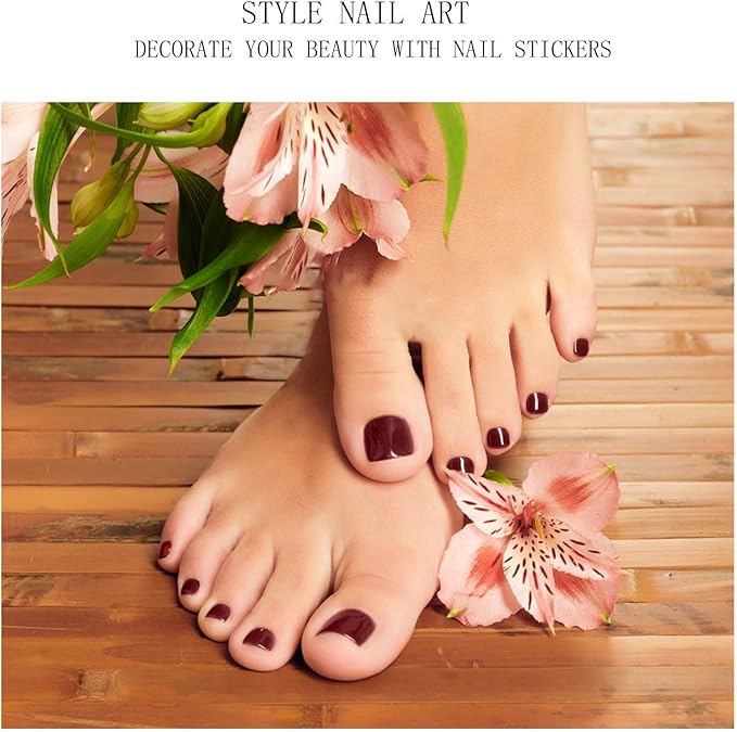 JMEOWIO Gel Toenail Stickers Wine Red Semi Cured Gel Strips Wraps UV/LED Supplies Toenail Art Design Decoration Accessories