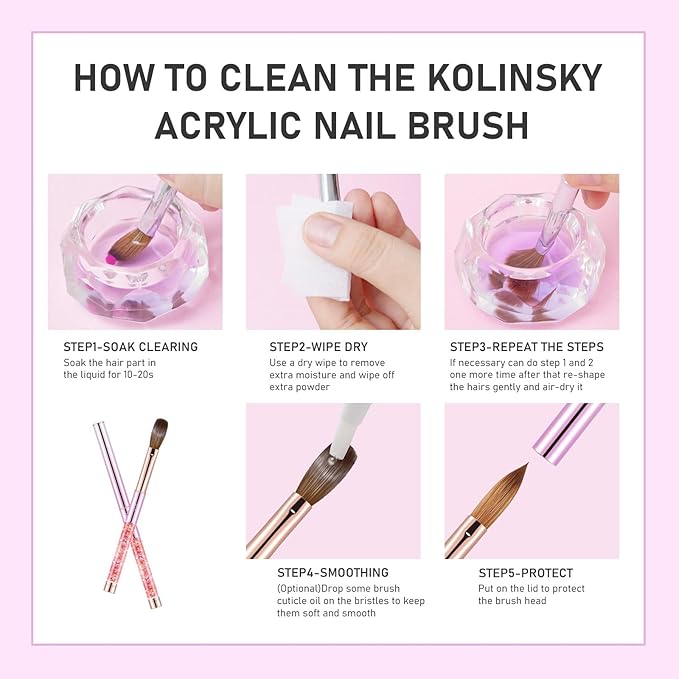 Kolinsky Professional Acrylic Nail Brush Size 14 - 100% Kolinsky for Application, Powder, Art, DIY Home Salon Manicure (Pink)