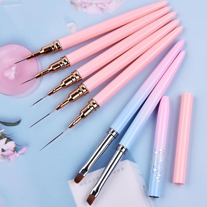 7pcs Nail Art Brushes, Nail Art Liner Brushes Sizes 4/8/12/20/25mm, Oval & Angled Nail Art Clean Up Brushes for Clean Polish Mistake On The Cuticles