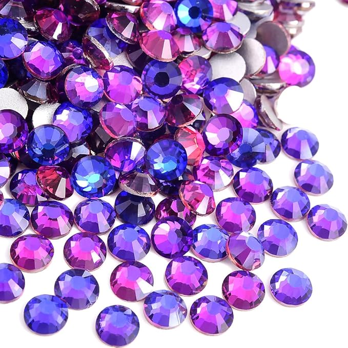 Blinginbox 288 Pieces SS30/6.4-6.6mm Flat Back Crystal Rhinestones Round Gems for Nail Art,Purple Velvet