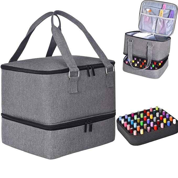 Nail Polish Organizer Case Hold 42 Bottles (15 ml) and Nail Lamp, Nail Organizers and Storage for Nail Supplies, Double Layer Nail Bag Organizer Case with Handle (Grey)