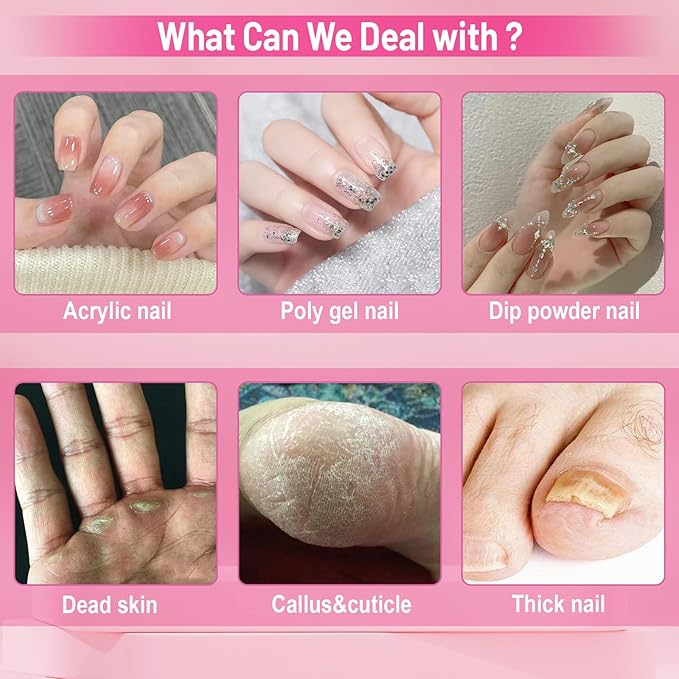 Electric Nail Drill Professional, 35000RPM Cordless Acrylic Nail Kit for Nail Polish Remover, Nail Filer Electric Manicure and Pedicure kit (Rose Pink)