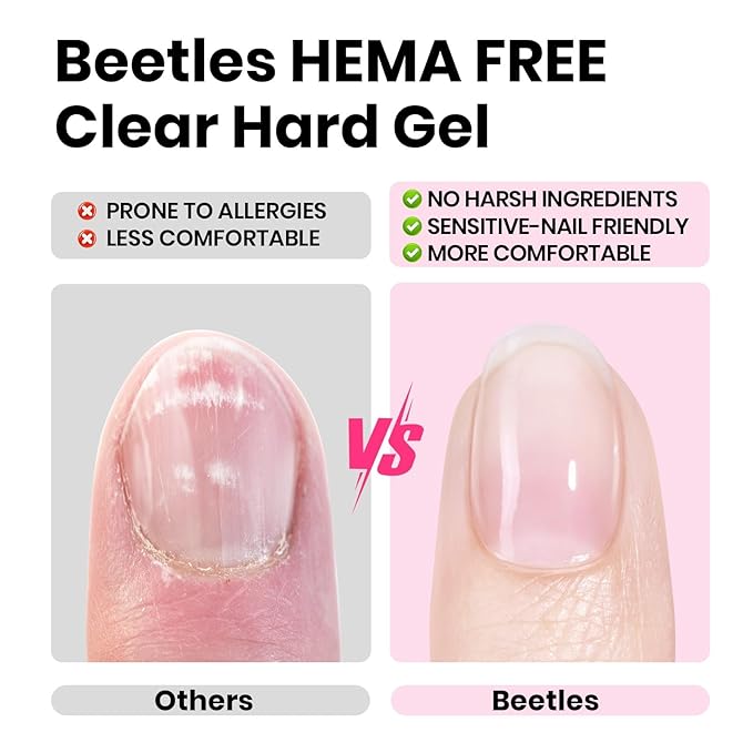 Beetles HEMA-Free Hard Gel Set-Dewy Breeze 0.5 oz Mini Size 9 in 1 Nail Extension Sculpting Apex Building for First-Time Users Professionals,Clear Builder Nails Gel, UV & LED Lamp Needed