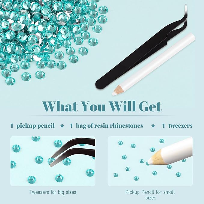 6000PCS 4mm Resin Rhinestones Bulk for Crafting (Lake Blue), Flatback Bedazzling Crystals for Crafts DIY Nail Decoration, Gems Charms for Tumbler Shoes Clothing Fabric with Pickup Pen and Tweezers