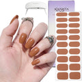Semi Cured Gel Nail Strips – Real Gel Nail Polish Wraps for Brittle Nails | Waterproof Long Lasting Easy Peel-Off Removal | Hema-Free | 20-Piece Warm Brown Salon Kit with UV Lamps