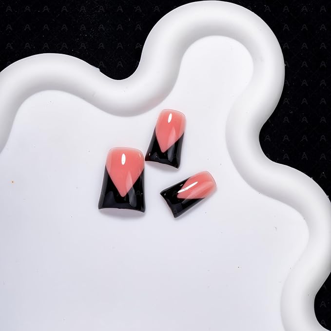 10 Pieces Luxury Y2K Acrylic Press On Nails Short Handmade Duck Nails, Black Thickened French False Nails With Bling Rhinestones, Reusable Fake Nails, Acrylic Nails (M)